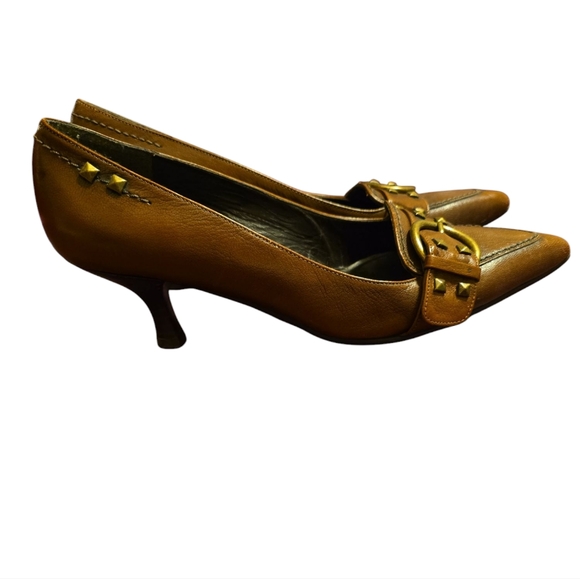 Stuart Weitzman Buckled Studded Brown High Quality Leather Pointed Pumps Sz6M - Picture 3 of 12